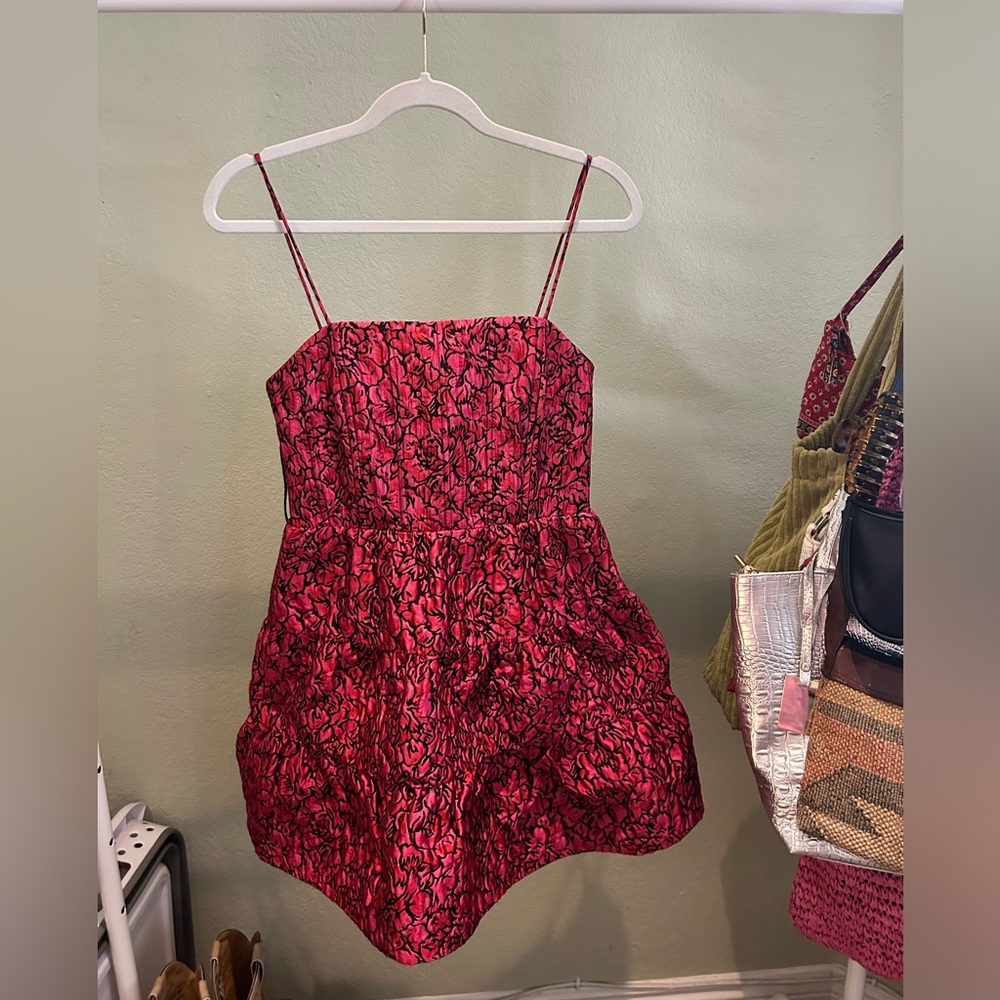 Alice + Olivia Pink & Black Floral Dress - “Jamila Fit & Flare Dress”